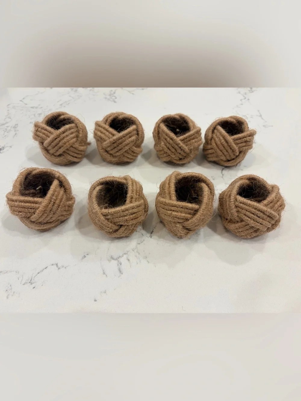 Natural woven jute placemat chargers (6) + napkin ring set